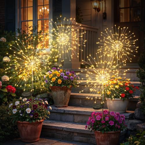 SOLPEX Solar Garden Lights Outdoor, 4 Pack Firework Lights, Warm White by Solpex