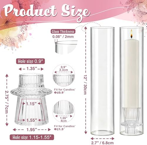 12 Pack Glass Hurricane Candle Holders 12" Open Ended Candlestick Tubes - Image 3