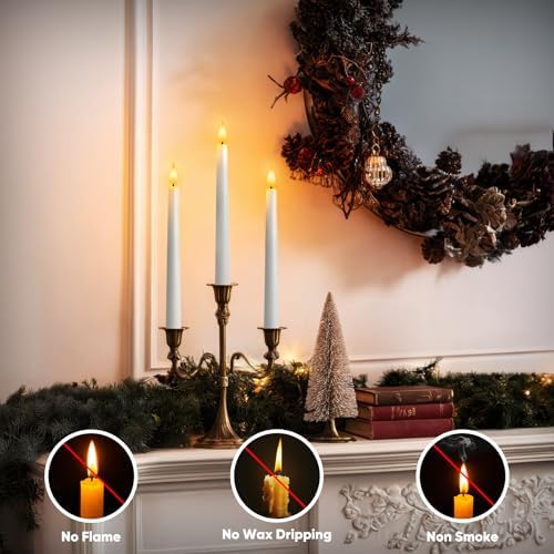 12 Pcs Flameless Taper Candles with Remote and Timer, 9.6 Inches Plastic LED Candlesticks, White Battery Operated Window Candles, for Home Wedding Christmas Party Decoration - Image 6