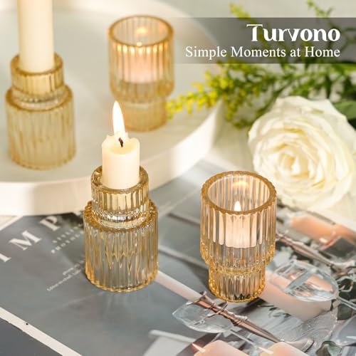 12 Pack Amber Glass Taper Candle Holders for Christmas Centerpieces - Image 6
