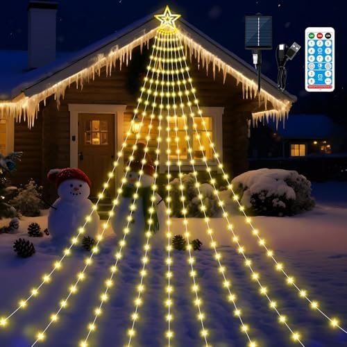 Solar Christmas Tree Lights, 18.37ft 532LED, Warm White by AMIPEPE