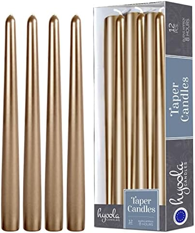 Hyoola Tall Metallic Antique Gold Taper Candles - 10 Inch - Dripless - 12 Pack - 8 Hour Burn Time by Hyoola