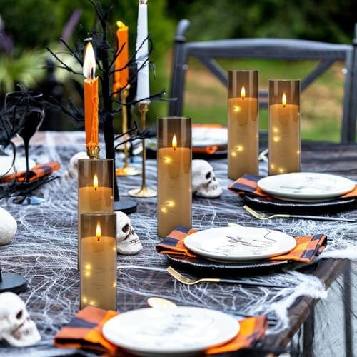 24 Pack Flameless LED Pillar Candles with Remote & Timer, Flickering Battery Operated Candles with Embedded Starry Lights, 3-Sizes Gray Acrylic Decorative Candles for Wedding, Home, Party Decor - Image 6