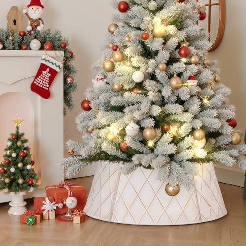 Lanpn Metal Christmas Tree Collar 24 inch, Christmas Tree Ring Collar for Small Mini Pencil Xmas Stand Cover Real Artificial Trees Indoor Outdoor Decoration (White, Diamond) - Image 2