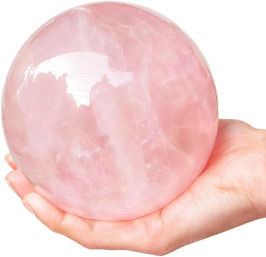 2.8-4inch Natural Rose Quartz Crystal Ball with Stand, Polished Pink Crystal Decoration Sphere, Reiki Healing Gemstone Ball, Home Desktop Ornament Commemorate Gift