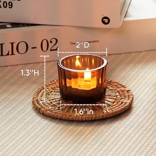 Homemory 24 Pcs Tealight Candle Holders, Amber Votive Candle Holders, Glass Candle Holder for Table Centerpiece, Wedding, Baby Shower, Birthday, Party, Halloween, Christmas - Image 2