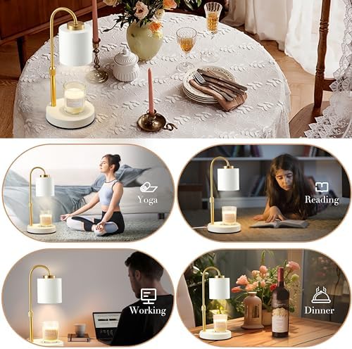 CASTLELIFE Candle Warmer Lamp with Timer & Dimmer, Height Adjustable Electric Wax Melt Warmer for Jar Candles, Gifts for Mom Home Decor, White Gold - Image 5
