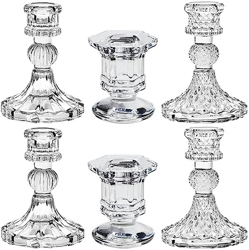 Glass Candlestick Holders Set of 6, Taper Candle Holder for Wedding Festival Christmas Party Valentine's Decor, Table Centerpieces by TINMIX