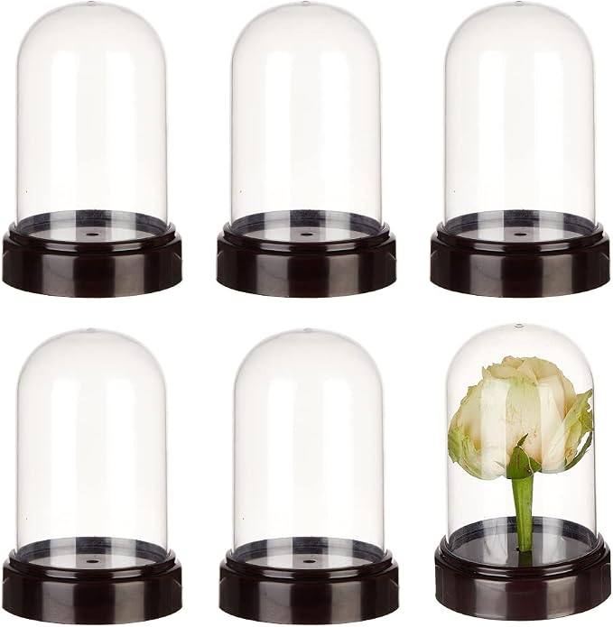 NBEADS 6 Sets Plastic Dome Cover, 2.77×4.2" in Diameter Plastic Display Dome Cloche Dome Mini Clear Display Dome with Plastic Base for Centerpieces Plants Rocks Specimens Decorations Crafts