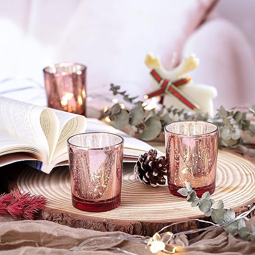 Volens Rose Gold Votive Candle Holders Bulk, Mercury Glass Votives 12 Pack - Image 3