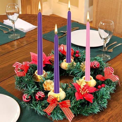 Christmas Advent Candle Set (Set of 4), 10 Inch Christmas Wax Taper Candles, 8 Hours Long Burning Time Dripless Unscented Dinner Candle, 3 Purple & 1 Pink - Image 6