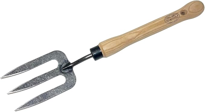 Dewit Garden Fork – Mid-Size Hand Fork with Hardened Boron Steel Tines & Ash Hardwood Handle, Soil Cultivator Tool