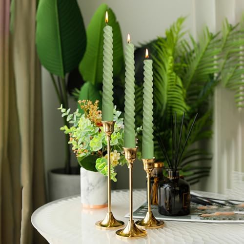 20 Pack 10 Inch Sage-Green Spiral Taper Candles for Christmas and Spring Home Decoration, Unscented Dripless Twisted Candlesticks for Dinner St. Patrick's Day Earth Day and Garden Parties - Image 2