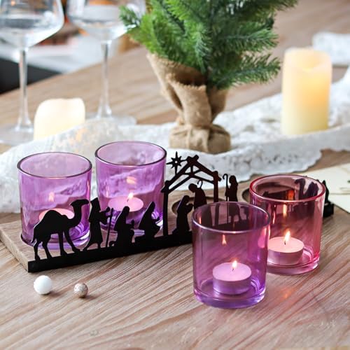 Advent Votive Candle Holder Set, Includes 1 Candle Tray & 4 Candle Holders Christmas Advent Table Centerpiece Decorations Indoor - Image 3