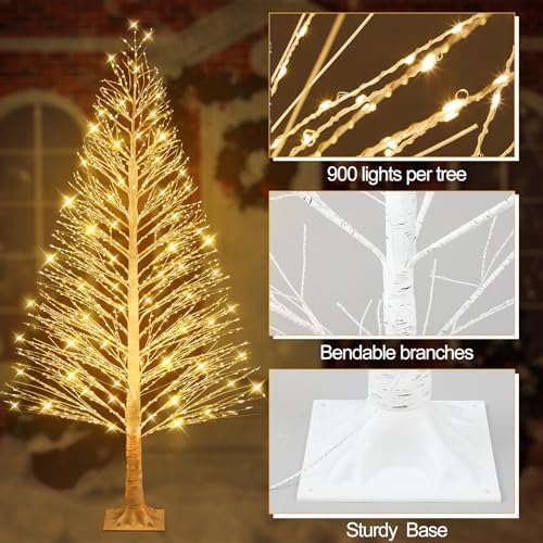 Rossesay 2 Pack 5ft-900led Christmas Lighted Birch Tree Warm White Lights - Image 5
