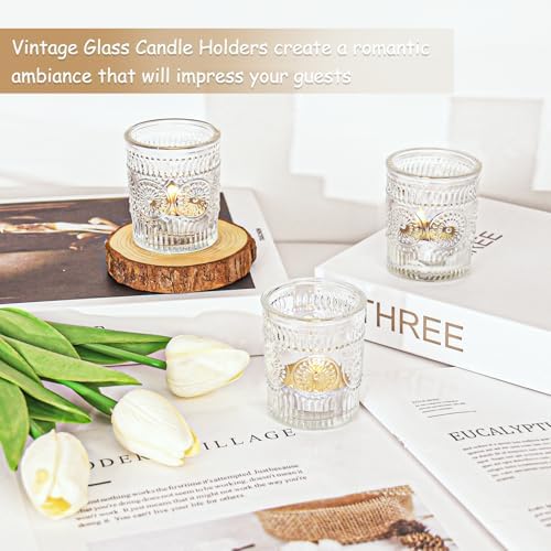 36 Pcs Clear Glass Votive Candle Holders, Tealight Candle Holders for Table Centerpieces, Vintage Candle Holder Bulk, Boho Wedding, Valentine's Day Table Decor (Clear) - Image 4