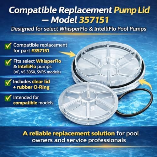 357151 Clear Pump Lid with O-Ring – Compatible Replacement for WhisperFlo & IntelliFlo Pool Pumps – See-Through Strainer Cover