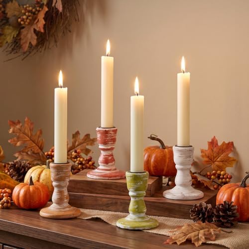 Fall Table Decor Rustic: Wooden Candlestick Holders Set of 4 by CreatedforWeddingsandHome