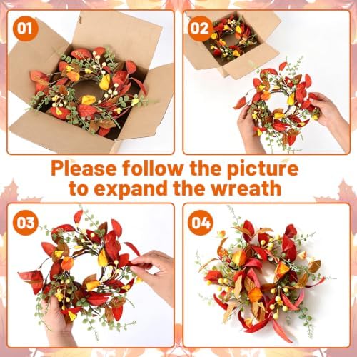 4 PCS Fall Candle Ring Wreaths Artificial Autumn Candle Holder Wreath - Image 5