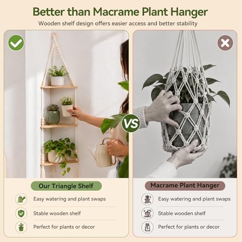 Artilady Macrame Corner Shelf Wall Hanging 3-Tier Adjust Boho Storage Decor - Image 5