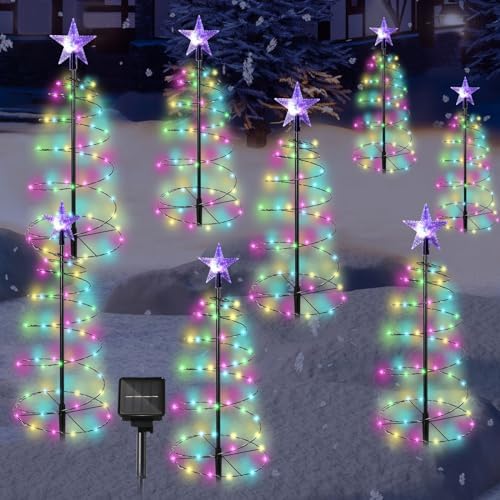8 Pcs 2ft Solar Spiral Christmas Trees with Lights for Pathway, Multi Color by HiboomDecoratingAsseccories