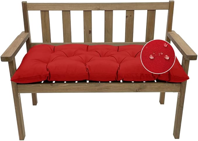 Outdoor Bench Cushion, Waterproof Swing Cushion Bench Seat Cushion, Swing Chair Replacement Seat Pads Cushion Pillow for Lounger Garden Furniture Patio Metal Wooden Bench (Red, 39.37x20in)