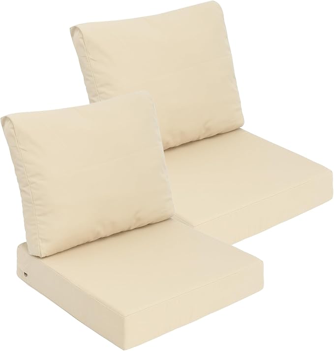 Goodgoods 25 x 25 Outdoor Patio Deep Seat Cushions 2-Pack, Fade-Resistant & Water-Resistant Furniture Chair Cushions with 35D High-Resilience Foam for Sofa, Beige
