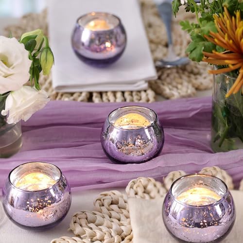 Volens Round Purple Votive Candle Holder Set of 12, Mercury Glass Votives - Image 3