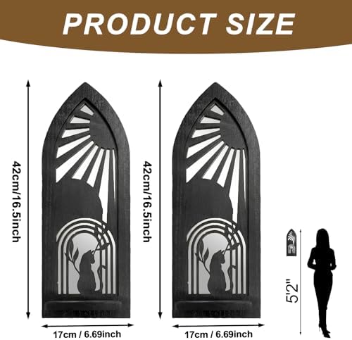 ZEXUIRU 2 Set Rustic Candle Sconces Living Room Bedroom Entryway Wood Mirrored, Farmhouse, Carved Frame Wall-Mount Wooden Candle Holders Wall Decor Hanging Handmade Holder - Black - Image 4