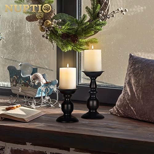 NUPTIO Black Candle Holder for Pillars: Rustic Metal Candle Stands Set - Image 5