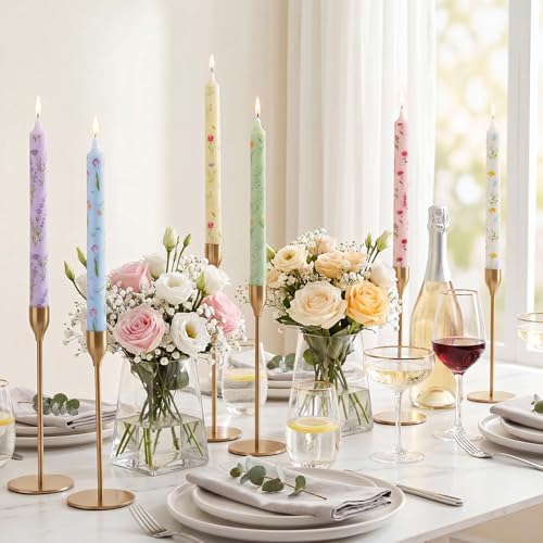 Conelist 6pcs 9.8" Pastel Floral Pillar Candles Candlesticks - Image 4