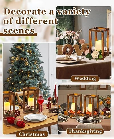 Huquary 8 Pcs Wooden Wedding Lantern Centerpiece for Table Decor, Brown - Image 6