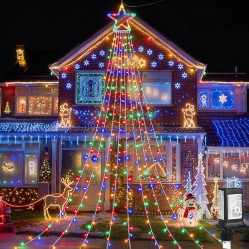 Outdoor Christmas Star String Lights, 320 LED 11.5 ft Waterfall Tree Lights with 8 Lighting Modes for Indoor/Outdoor Yard, Home, Festival, Party, Xmas, New Year Decor by MINIAO