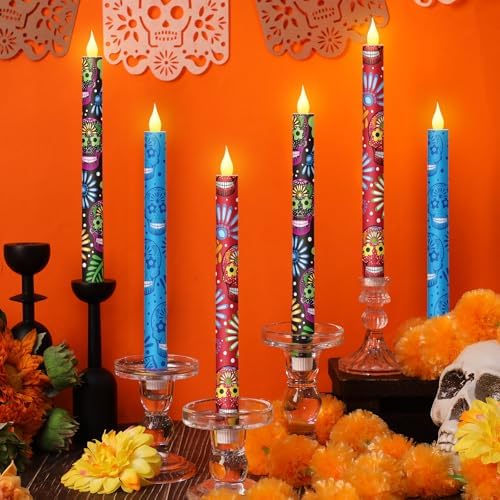 Honoson 6 Pcs Day of the Dead Flameless Taper Candles 10.6 Inch - Image 6