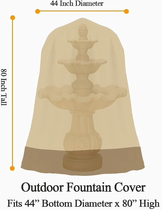 Outdoor Water Fountain Cover Waterproof Heavy Duty Cover for Winter | Outdoor Garden Large Fountain Statue 44 Inch Diameter, 80 Inch Tall