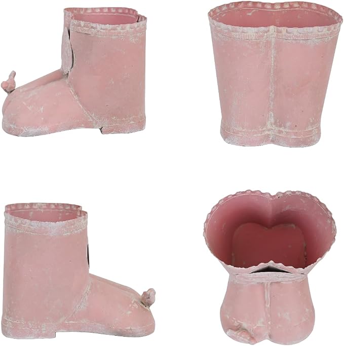 Vintage Distressed Boot Planter, Rustic Flowers & Garden Metal Rain Boot Plant Pot, Farmhouse Succulent Herb Planter for Indoor Outdoor Home Garden Patio Decor (Pink - Small)