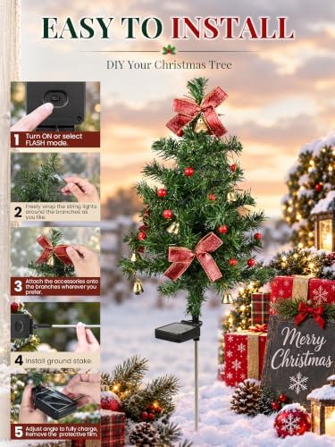 GIGALUMI Solar Christmas Tree Lights, Outdoor Decor Multicolored 4 Pack - Image 5