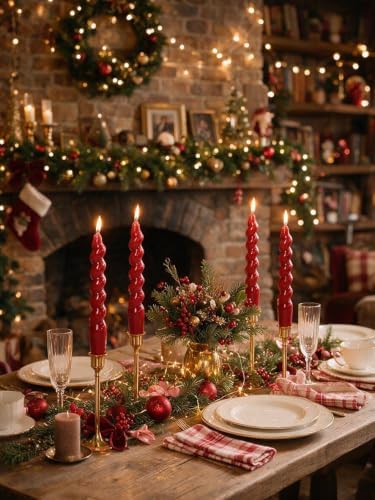 MAITREYA Wine Red Spiral Taper Candle Stick Christmas Twisted Candles Set of 4 for Decoration Weddings Party Church-Unscented Dripless Candles 7.5inch(A-WineRed) - Image 3