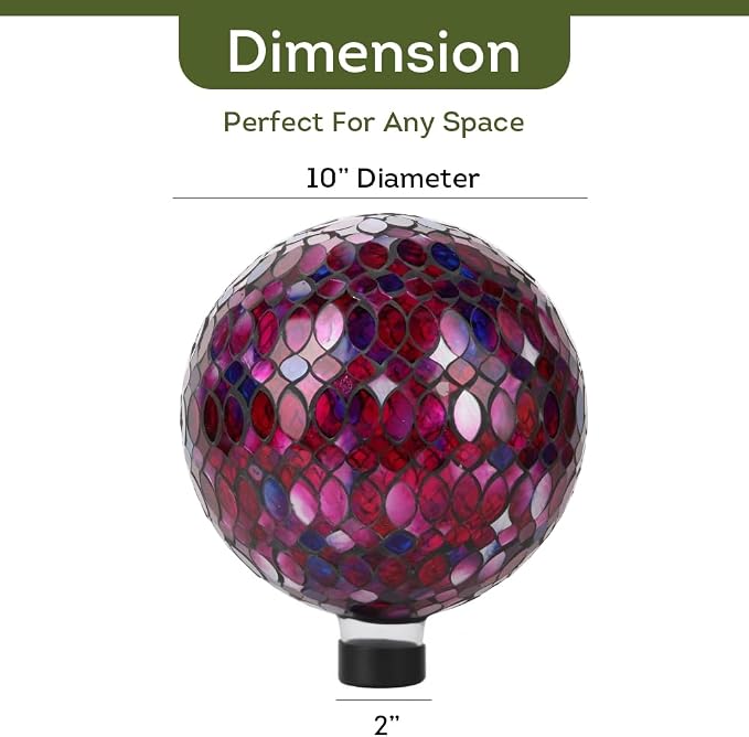Lily's Home Colorful Mosaic Glass Gazing Ball, Designed with a Stunning Holographic Petal Mosaic Pattern to Bring Color to Any Home and Garden, Red, Blue & Purple (10" Diameter)