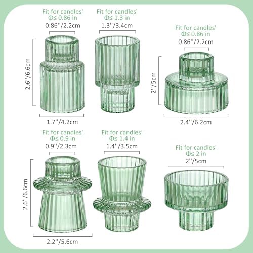 12 Pack Ribbed Green Glass Candle Holders for Table Centerpieces - Image 2