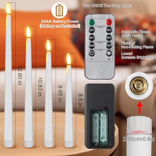 Rossesay 16 Pcs White Flameless Taper Candle with Remote Timer - Image 3