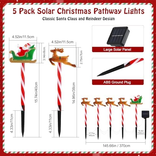Lewondr 5 Pack Solar Christmas Pathway Lights Outdoor with 2 Lighting Modes - Image 5