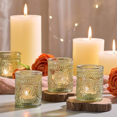 30 Pack Clear Glass Votive Candle Holders, Vintage Candle Holder Bulk, Tealight Candle Holders for Table Centerpieces, Home, Bridal Shower, Birthday, Christmas, Thanksgiving Party Table Decor (Green) - Image 2