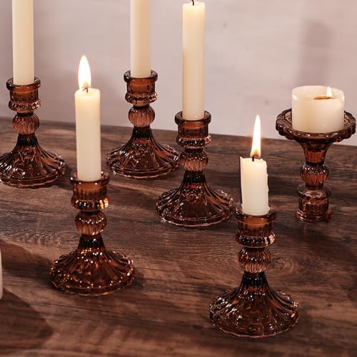 12PCS Amber Candlestick Holders Set- 4" H Taper Candle Holders, Glass Candle Holders Bulk for Wedding, Party, Fall Home Table Centerpieces, Festival Gifts & Windowsill Decor - Image 4