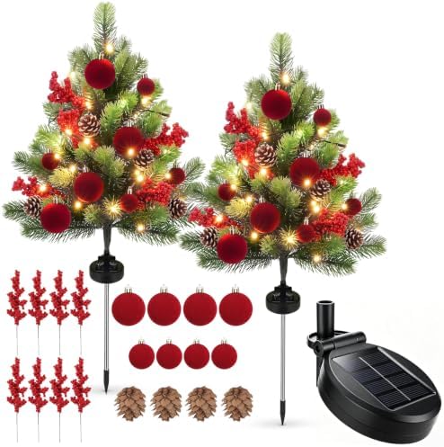Woanger 2 Pack Velvet Ball Outdoor Solar Christmas Tree Stake Lights, 29 in by Woanger