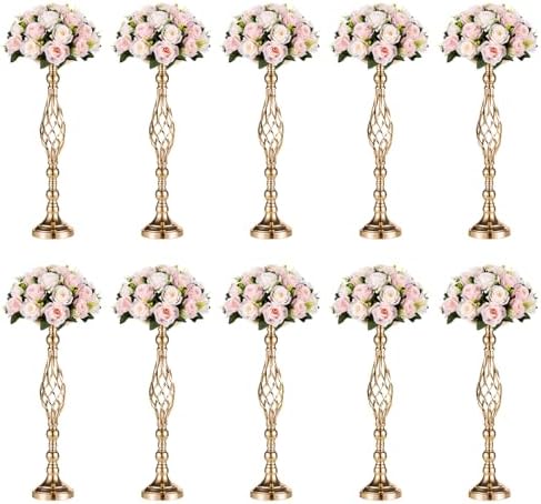 NUPTIO Gold Centerpiece Stand for Table, Twist Style, 22.8" Tall, 10 Pcs by Nuptio