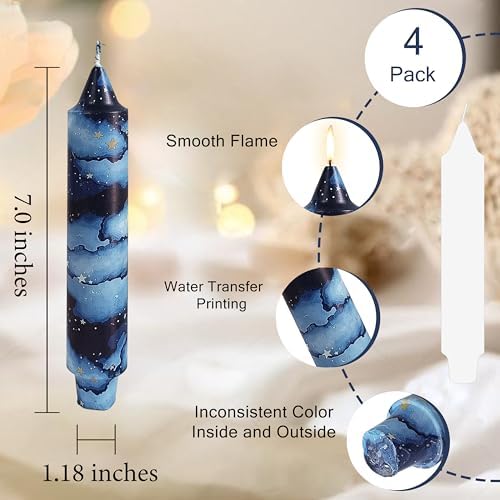 7 inch Short Candle Rustic Taper Candles Printed Candlestick Handmade Unscented Taper Candle 4 pcs Smokeless Tapered Candles for Home Dinner Wedding Holiday - Image 3