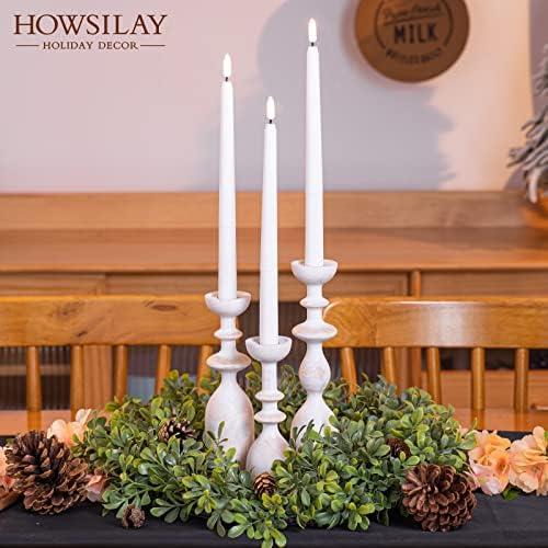 HOWSILAY Wood Farmhouse Candle Holders, Set of 3 Candlestick Holder, White - Image 2