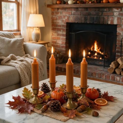 Fall Short Taper Candle Dripless Candlestick for Fall Harvest Halloween Thanksgiving Dinners Parties and Home Décor-6.5inch,4 Pack - Image 3