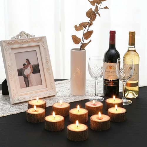 24 Pcs Wooden Tea Light Candle Holders Votive Candle Holders, Rustic Wooden Pillar Candle Stands Vintage Tealight Holders Set Candle Centerpieces for Dining Table Wedding Party, 1.6" H - Image 5